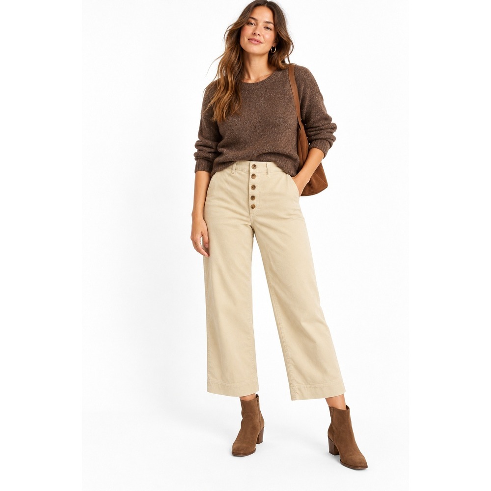 Marine Layer Bridget Exposed Button Crop Wide Leg Corduroy Pants Size 12